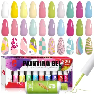 Clara Colors Gel Manicure Liner Set,20 Color Purple Pink Green Nail Polish for Swirl French Tip Painting Design Built (Neon 20 Colors)