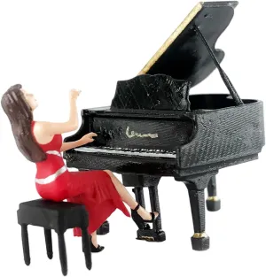 Classic Grand Piano Keepsake Tabletop Ornament 1/64 Pianist Musical Instrument Figurine, red Black, Height 2.8-3cm