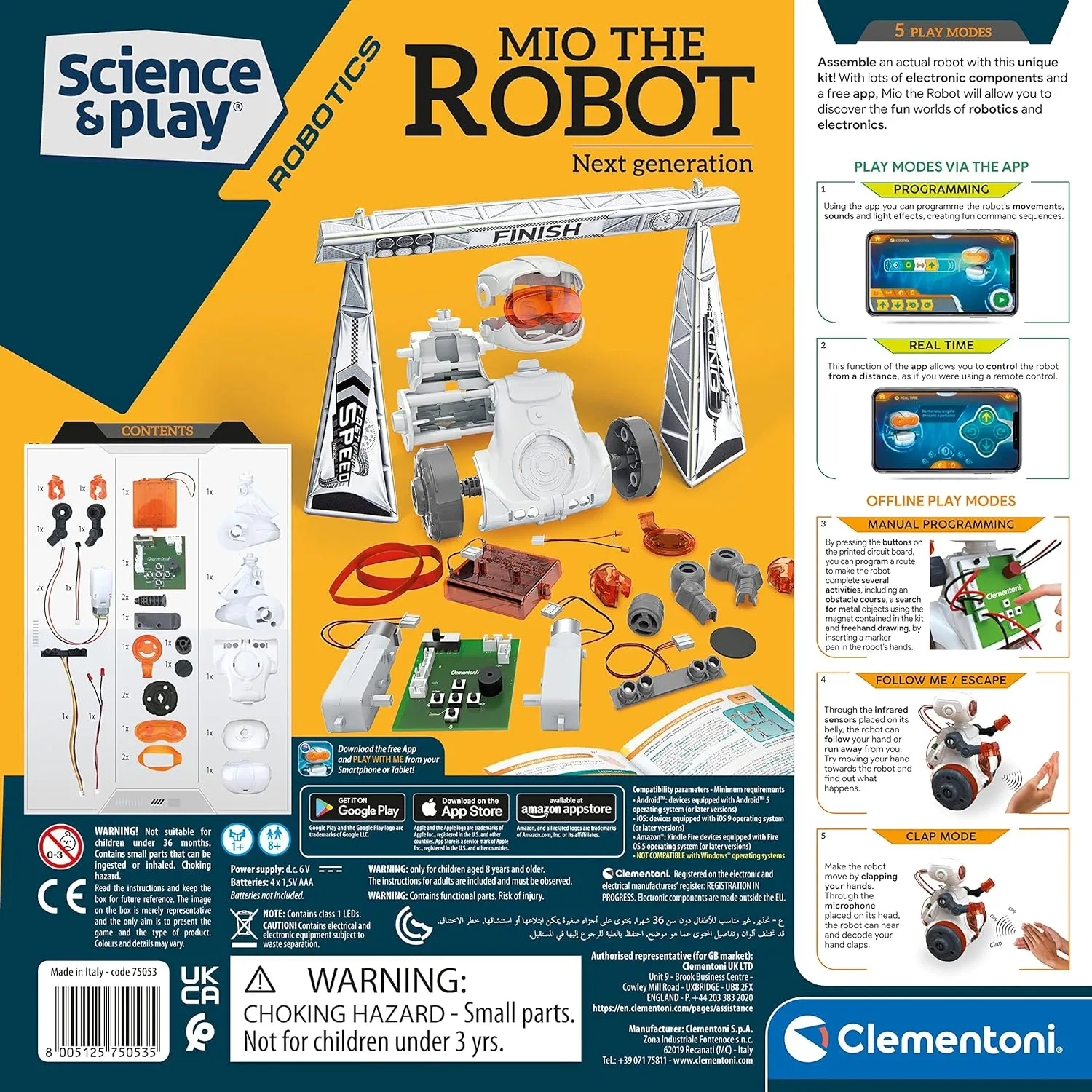 Clementoni- Science & Play Mio Robot: Interactive STEM Learning Robot with App, Obstacle Avoidance & Drawing Function (8  Years)