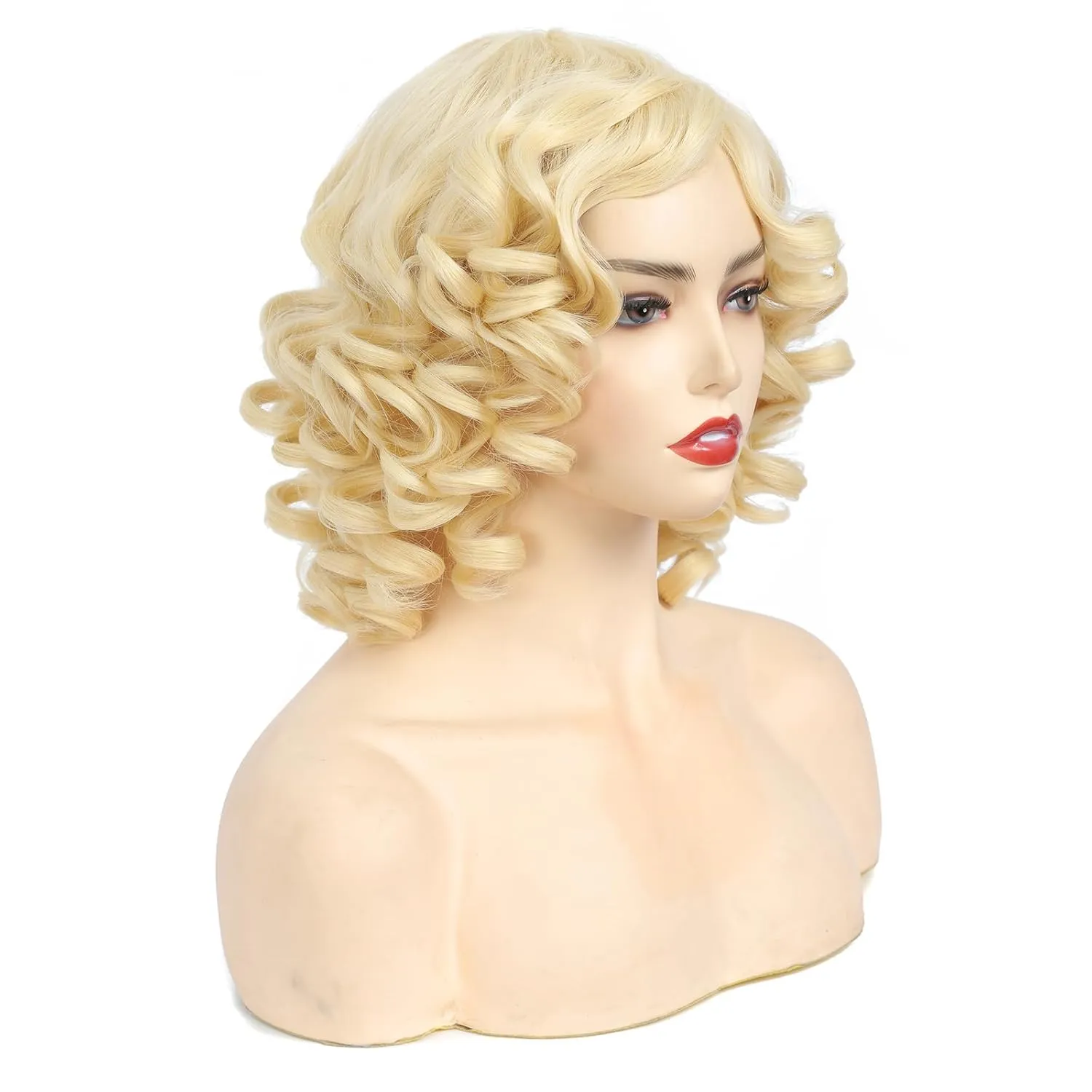 CLIONE Short Curly Wig with Bangs Blonde Curly Wigs for Women Afro Curly Synthetic Wig Short Fluffy Bouncy Curly Wigs Cosplay Party Costume Wigs