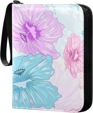 Colorful Flowers Texture Card Collector Holder for Collectible Boys Girls Game Sports Cards MTG TCG, 4 Pockets Trading Card Folder Zip Card Binder, FYGJRFTJ6958