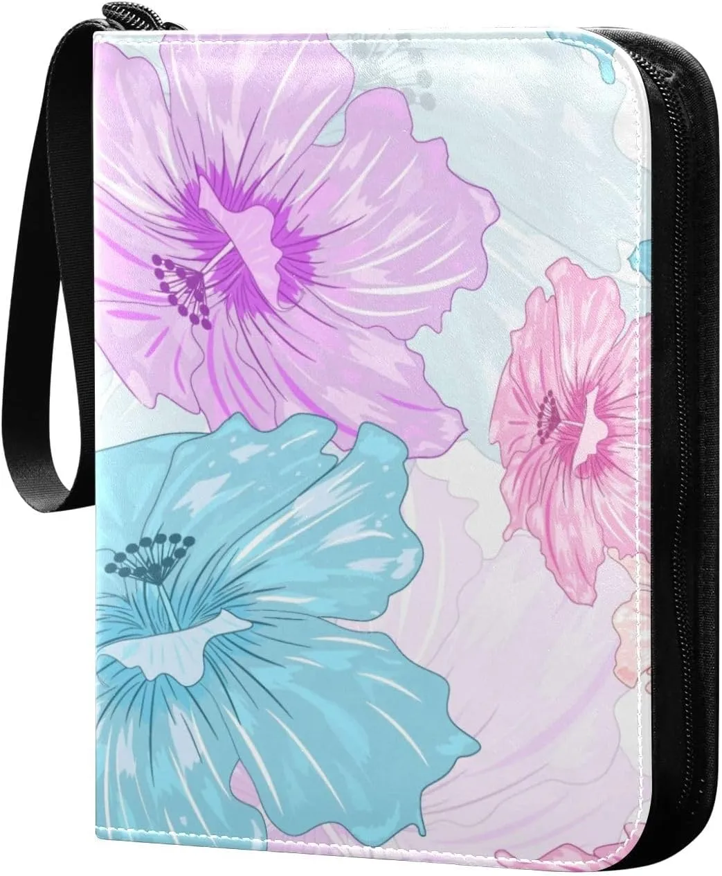 Colorful Flowers Texture Card Collector Holder for Collectible Boys Girls Game Sports Cards MTG TCG, 4 Pockets Trading Card Folder Zip Card Binder, FYGJRFTJ6958