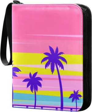 Colorful Palms Style Card Collector Holder for Collectible Boys Girls Game Sports Cards MTG TCG, 4 Pockets Trading Card Folder Zip Card Binder