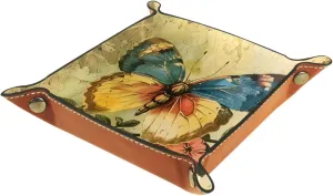 Colorful Vintage Butterfly Jewelry Drawer Organizer Tray, Small Stacking Tray for Women and Girls, Earring, Bracelet, and Ring Storage, Key Tray for Entryway Table, Decorative and Functional