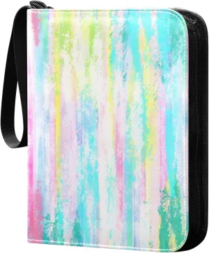 Colorful Watercolor Card Collector Holder for Collectible Boys Girls Game Sports Cards MTG TCG, 4 Pockets Trading Card Folder Zip Card Binder, FYGJRFTJ6958