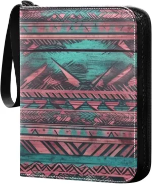 Colorful Wooden Print Card Collector Holder for Collectible Boys Girls Game Sports Cards MTG TCG, 4 Pockets Trading Card Folder Zip Card Binder, FYGJRFTJ6958