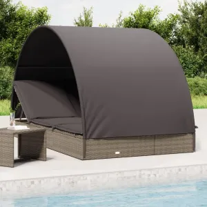 Comfortable 2-Person Sunbed with Adjustable Round Roof for Outdoor Relaxation, Gray Rattan Design, 83.1" x 44.1" x 55.1"