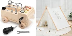Comfy Cubs Busy Board Toy Truck Set and Kids Play Tent Bundled