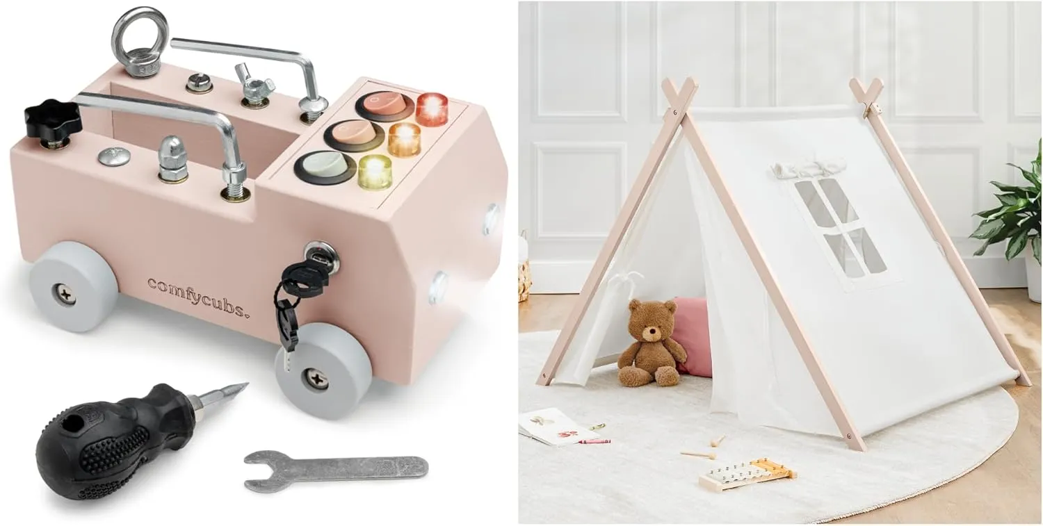 Comfy Cubs Busy Board Toy Truck Set and Kids Play Tent Bundled