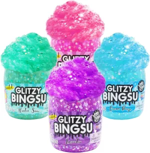 COMPOUND KINGS Fluffy Glitzy Bingsu Jar for Girls & Boys | Sensory Toys | Non-Sticky | Stress Relieving Tactile | (4-Pack, Pink, Blue, Purple & Green)