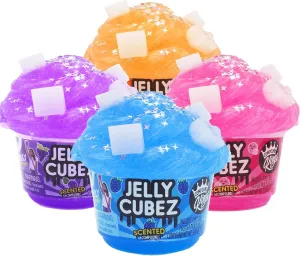 Compund Kings Fluffy Slime Jelly Cubez 4 Pack Sensory Toy, Non-Sticky, Stress Relieving Fun Scented Pink, Orange, Blue and Purple Kids Set, Idea Gift for Boys and Girls, Ages 4 
