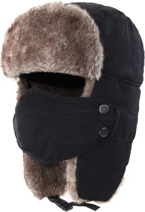 Connectyle Men's Trooper Trapper Hat Warm Winter Hats with Removable Face Mask Earflaps Faux Fur Hunting Outdoor Hat