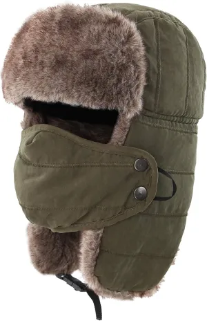 Connectyle Men's Trooper Trapper Hat Warm Winter Hats with Removable Face Mask Earflaps Faux Fur Hunting Outdoor Hat
