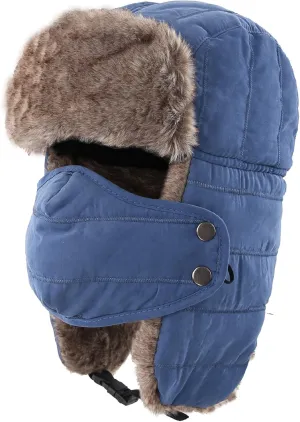 Connectyle Men's Trooper Trapper Hat Warm Winter Hats with Removable Face Mask Earflaps Faux Fur Hunting Outdoor Hat