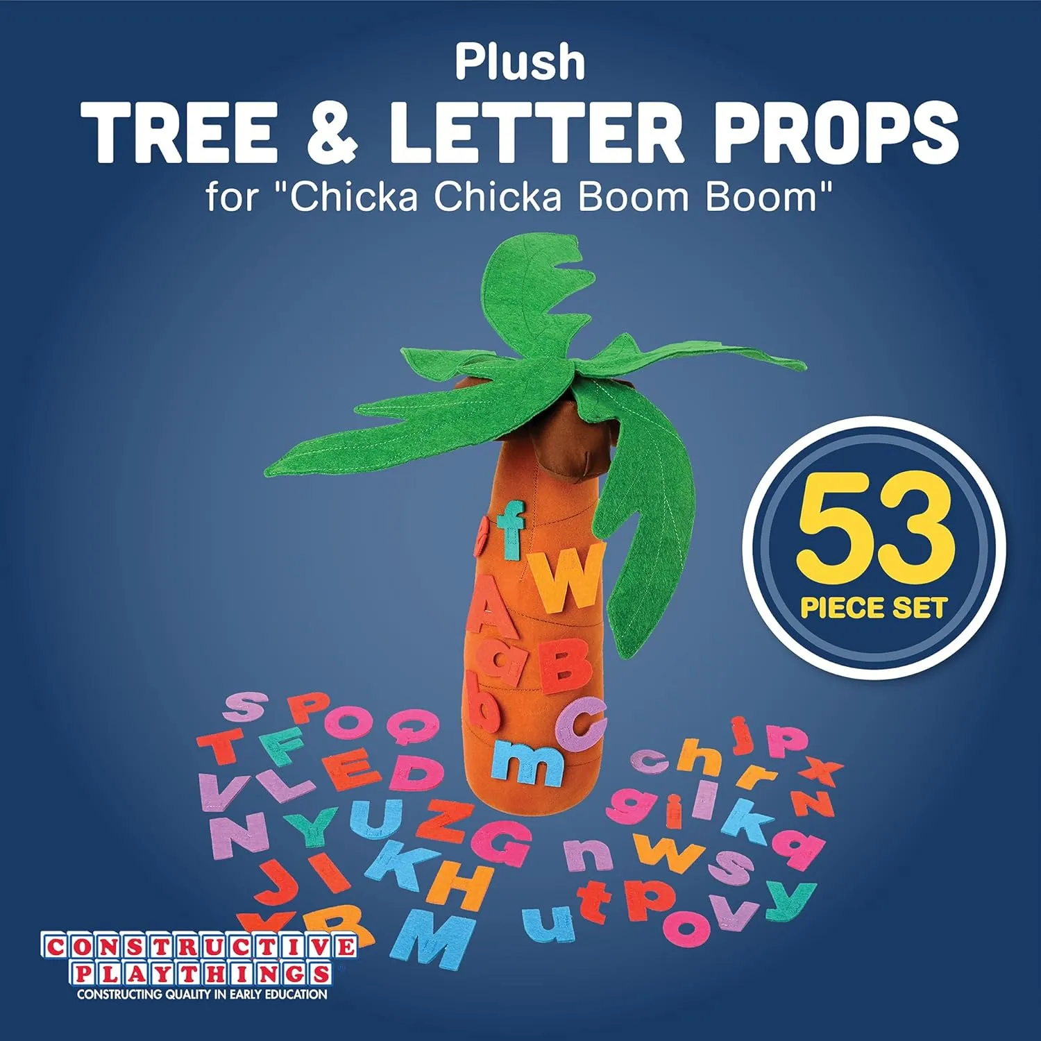 Constructive Playthings Tree and Letters Props for "Chicka Chicka Boom Boom" Children's Book, 10" H Plush Tree with 26 Lowercase and 26 Uppercase Letters for Kids Ages 2 
