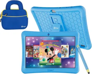 Contixo K102 10" Kids Tablet Bundle - HD Learning Tablet & Sleeve Bag for Kids Ages 3-7, Includes Disney eBooks ($350 Value), Parental Controls, Dual Camera, Android OS - Blue