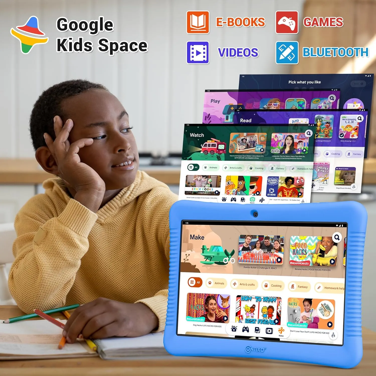 Contixo K102 10" Kids Tablet Bundle - HD Learning Tablet & Sleeve Bag for Kids Ages 3-7, Includes Disney eBooks ($350 Value), Parental Controls, Dual Camera, Android OS - Blue