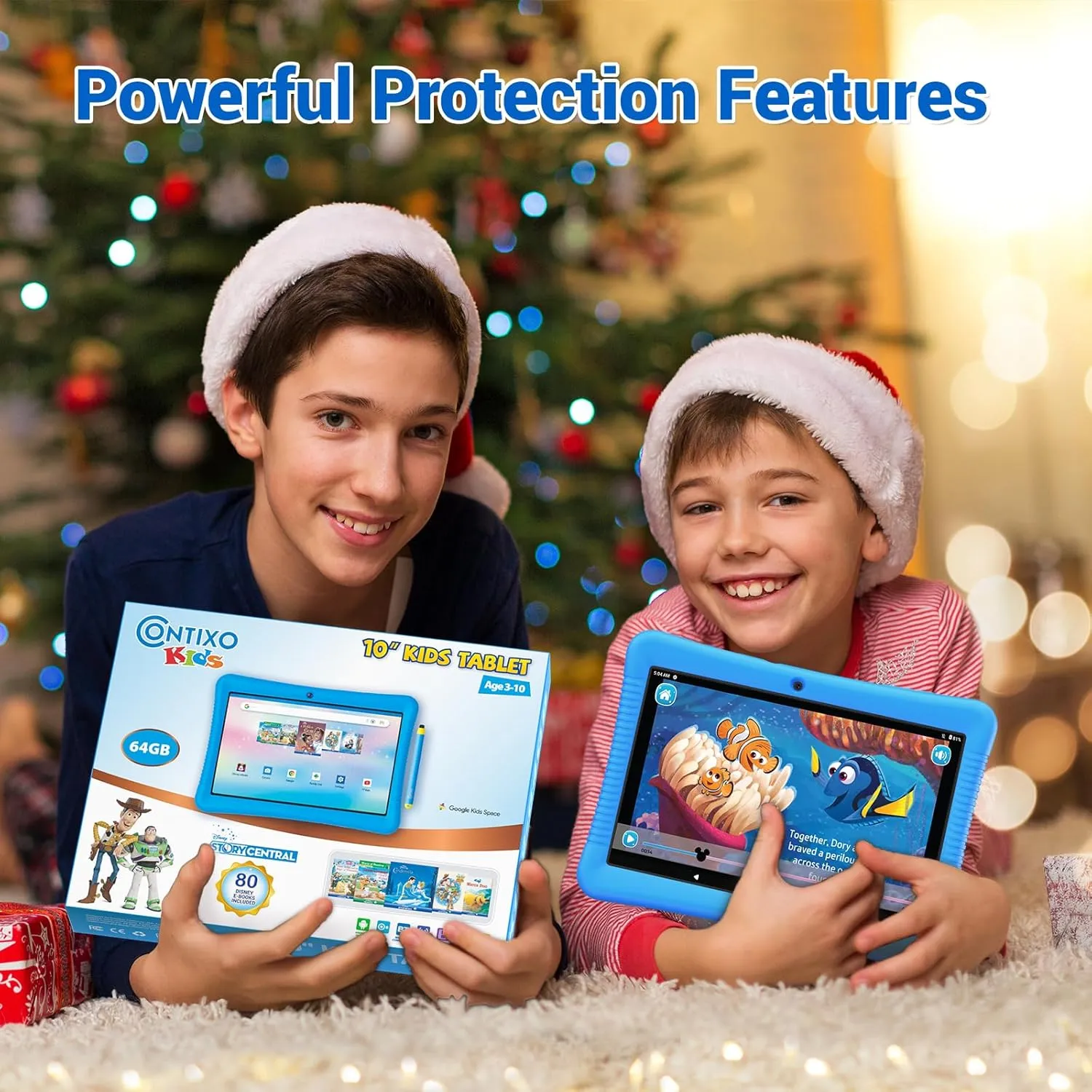 Contixo K102 10" Kids Tablet Bundle - HD Learning Tablet & Sleeve Bag for Kids Ages 3-7, Includes Disney eBooks ($350 Value), Parental Controls, Dual Camera, Android OS - Blue