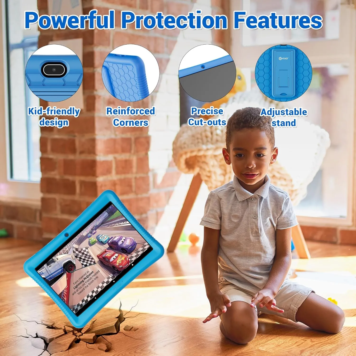Contixo K102 10" Kids Tablet Bundle - HD Learning Tablet & Sleeve Bag for Kids Ages 3-7, Includes Disney eBooks ($350 Value), Parental Controls, Dual Camera, Android OS - Blue