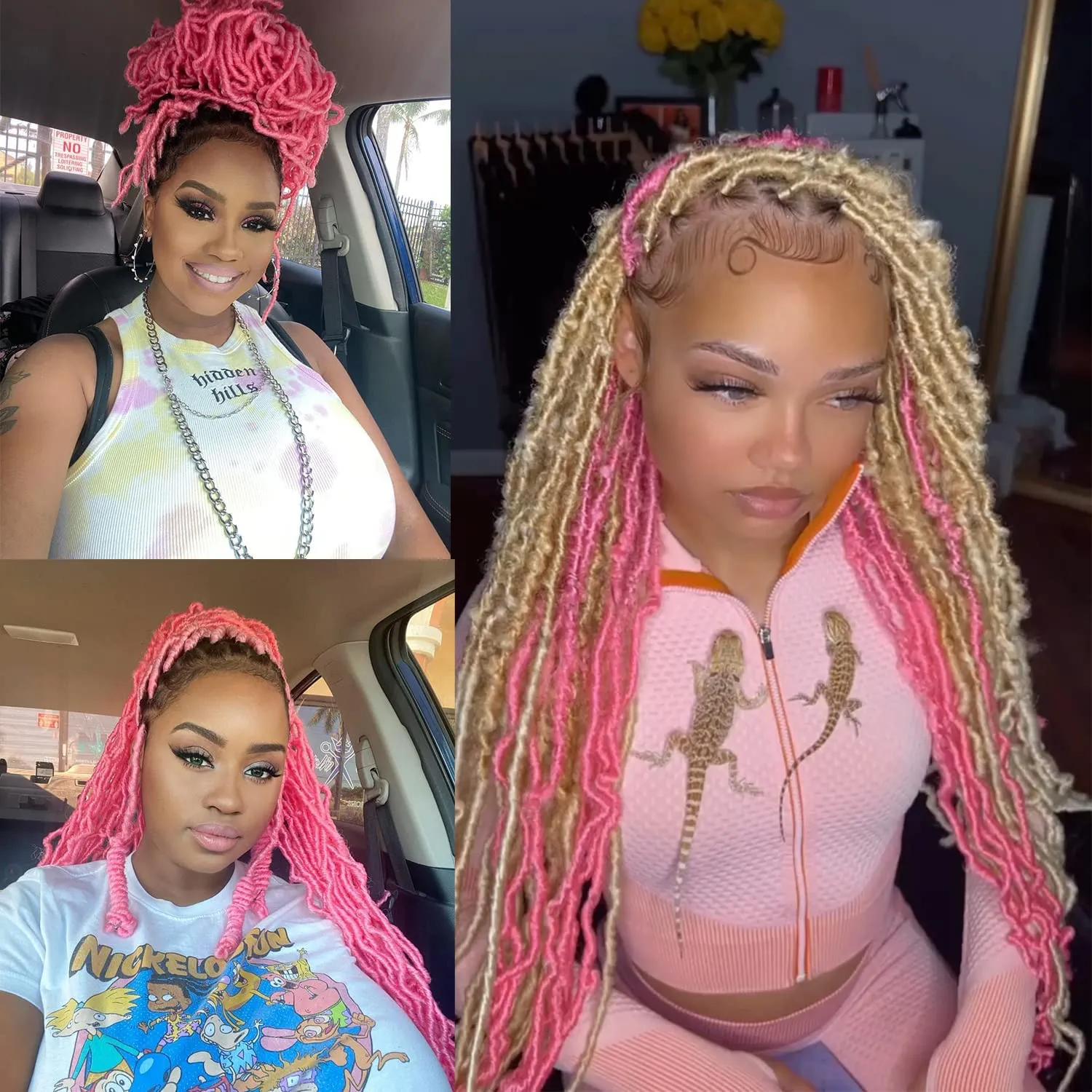 Corchet Hair Pink Soft Locs 18 in 2 Packs LightWeight Faux Locs Crochet Hair Natural Braiding Hair Pink Locs Crochet Hair For Black Women Goddess Locs Crochet Hair (18 Inch, 2packs, Pink)