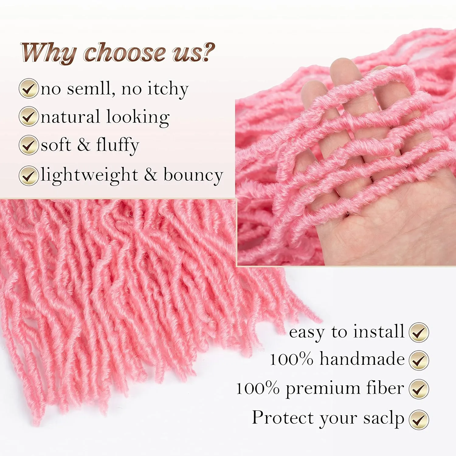Corchet Hair Pink Soft Locs 18 in 2 Packs LightWeight Faux Locs Crochet Hair Natural Braiding Hair Pink Locs Crochet Hair For Black Women Goddess Locs Crochet Hair (18 Inch, 2packs, Pink)