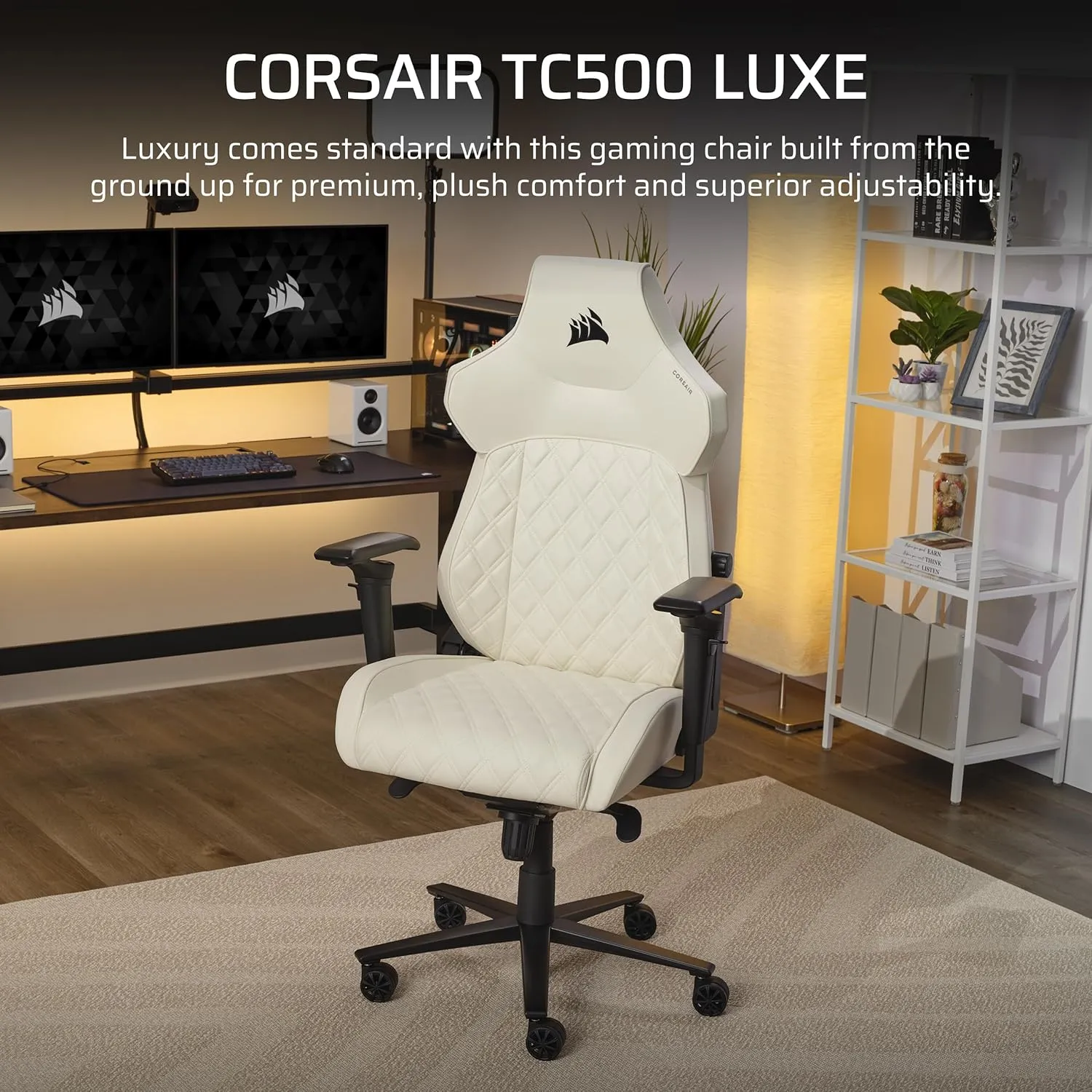 Corsair TC500 Luxe Gaming Chair – Premium Breathable Fabric – Wide Seat – Five-Way Adjustable Armrests – Adjustable Built-in Lumbar Support – 90-160 Degree Recline – Frost