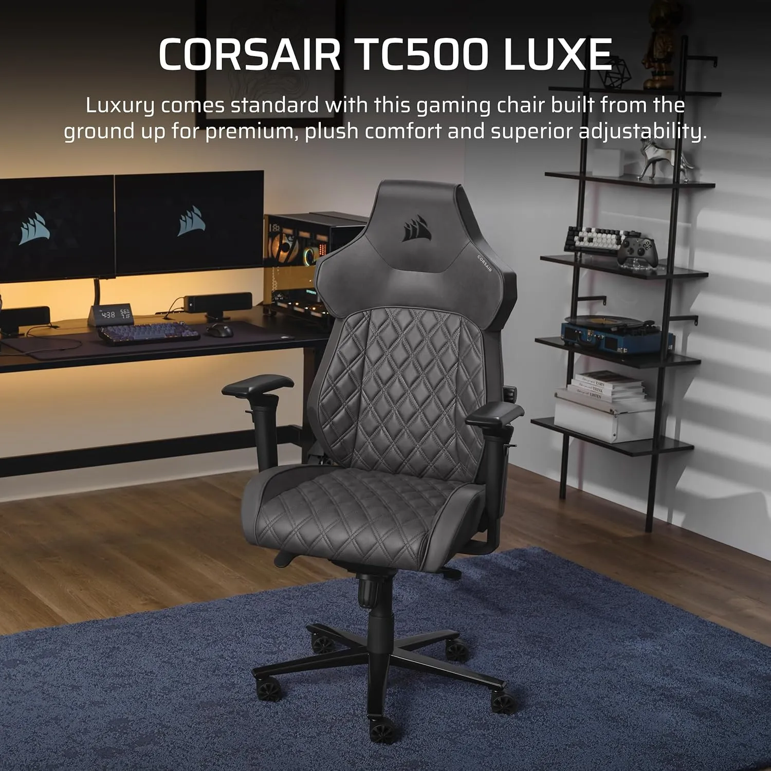 Corsair TC500 Luxe Gaming Chair – Premium Breathable Fabric – Wide Seat – Five-Way Adjustable Armrests – Adjustable Built-in Lumbar Support – 90-160 Degree Recline – Shadow