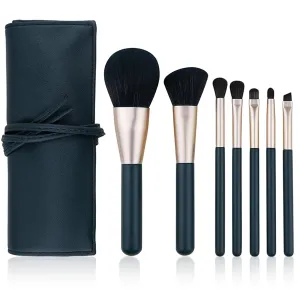 Cosmetic Makeup Brushes Set, Professional Make up Set, Premium Brush Kit tools, Soft Synthetic Hair Makeup Brushes for Face, Cheek, & Eye Makeup, with PU Bag (Dark Green,7 Pcs)