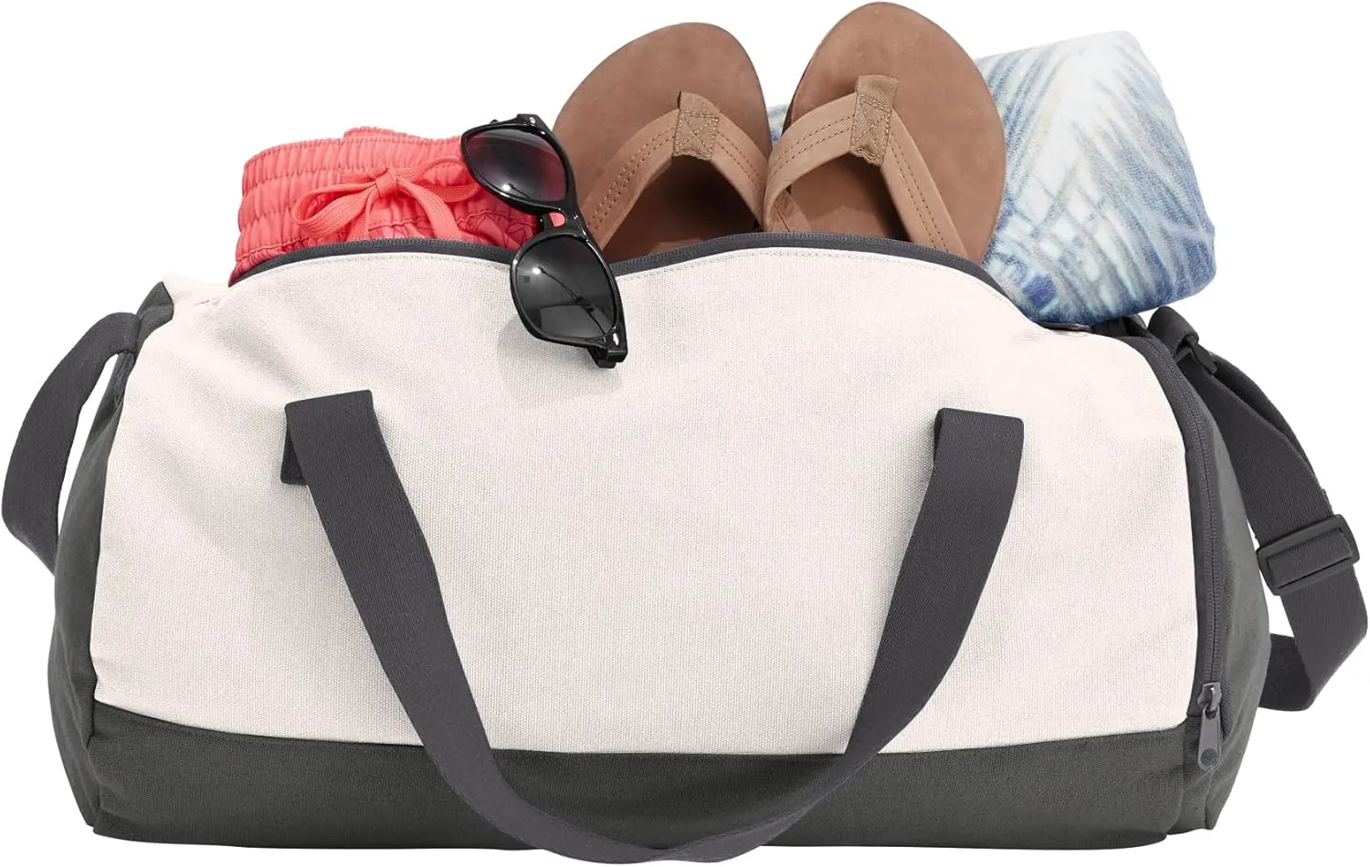 Cotton Sports Duffel Bag with Multiple Different Sport Design Choices (Graphite/Soft White, Basketball)