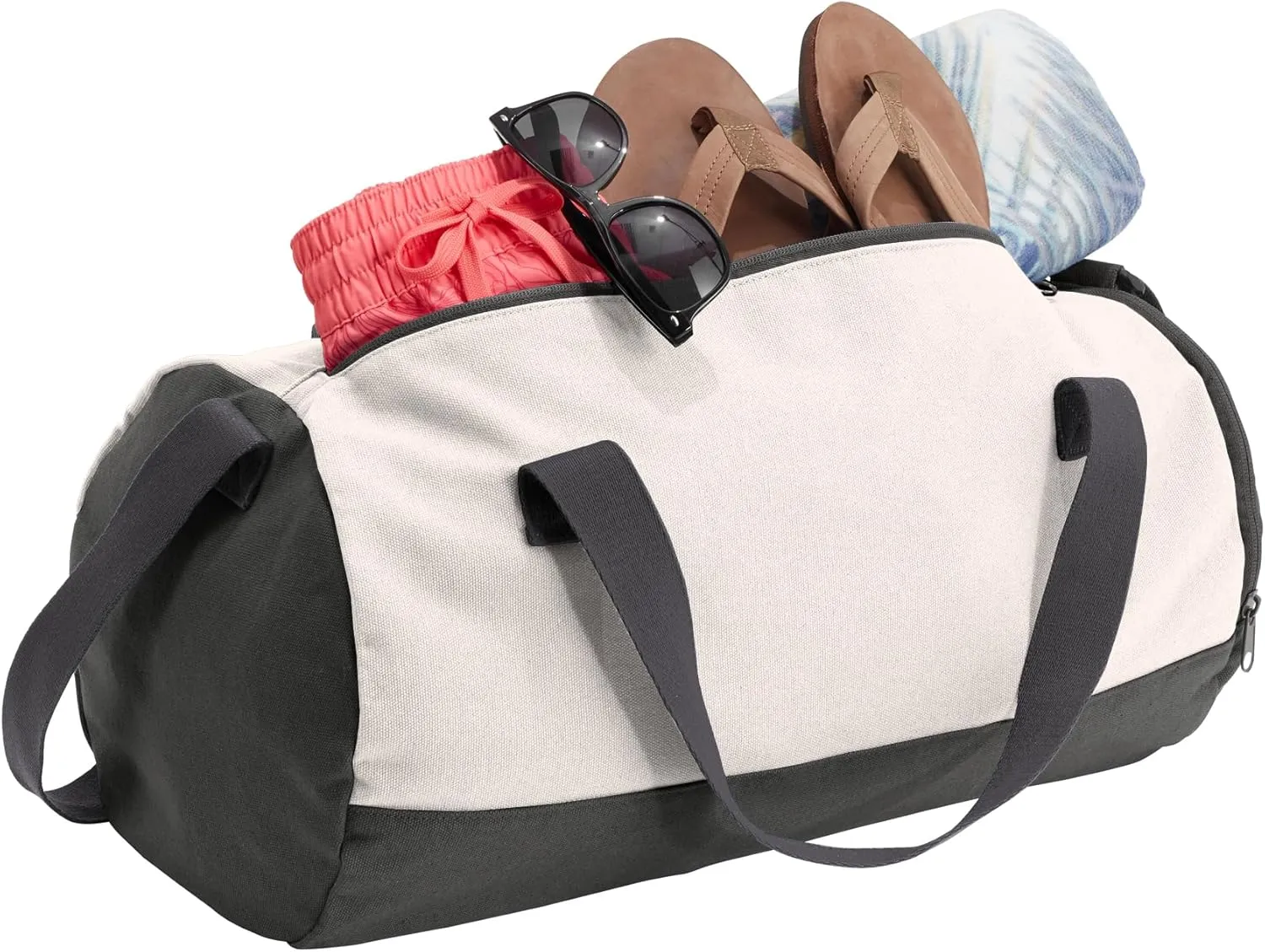 Cotton Sports Duffel Bag with Multiple Different Sport Design Choices (Graphite/Soft White, Basketball)