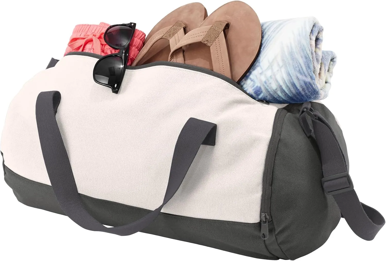 Cotton Sports Duffel Bag with Multiple Different Sport Design Choices (Graphite/Soft White, Basketball)