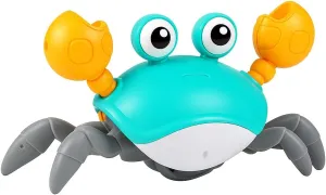 Crawling Crab – Moving, Dancing, Walking Toy for Babies & Toddlers | Interactive Tummy Time Crab with Music & Lights | Boys & Girls Infant Crawling Toys & Baby (Blue)