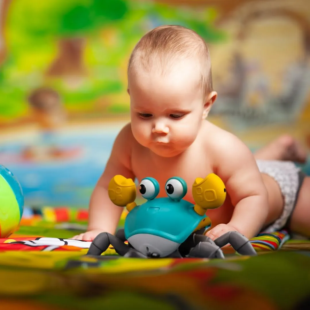 Crawling Crab – Moving, Dancing, Walking Toy for Babies & Toddlers | Interactive Tummy Time Crab with Music & Lights | Boys & Girls Infant Crawling Toys & Baby (Blue)