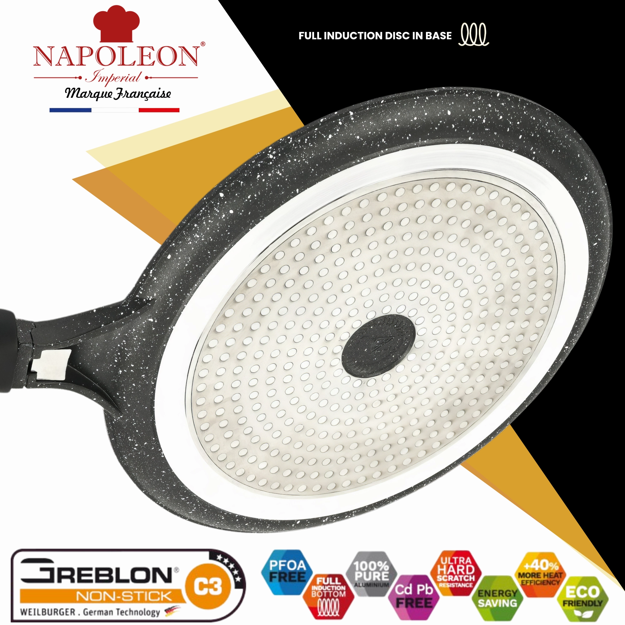 Crepe Pan - 32 cms - Suitable for all Hob Types including Induction - Oven-Safe - Non-Stick Stone-Like Coating - Removal Handle