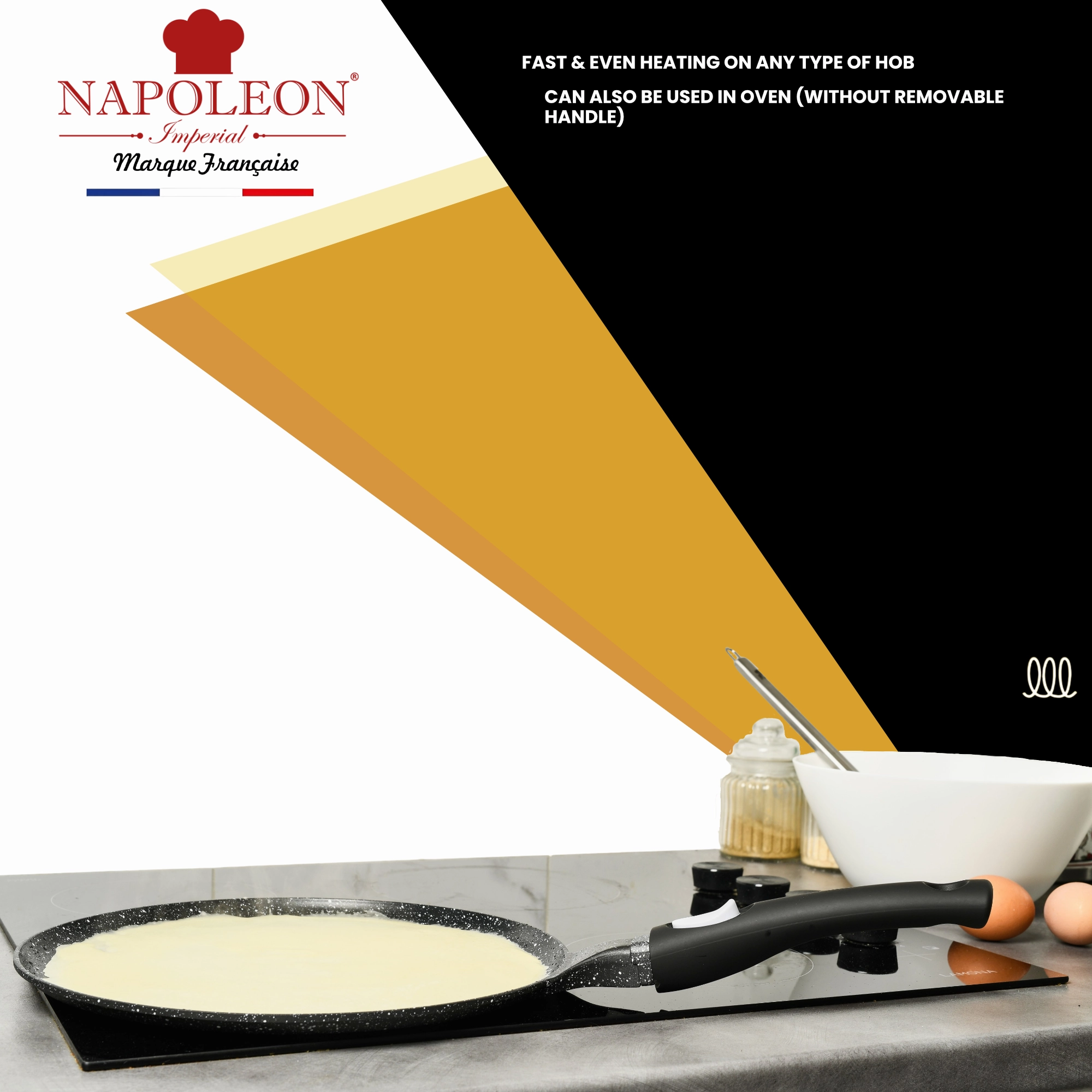 Crepe Pan - 32 cms - Suitable for all Hob Types including Induction - Oven-Safe - Non-Stick Stone-Like Coating - Removal Handle