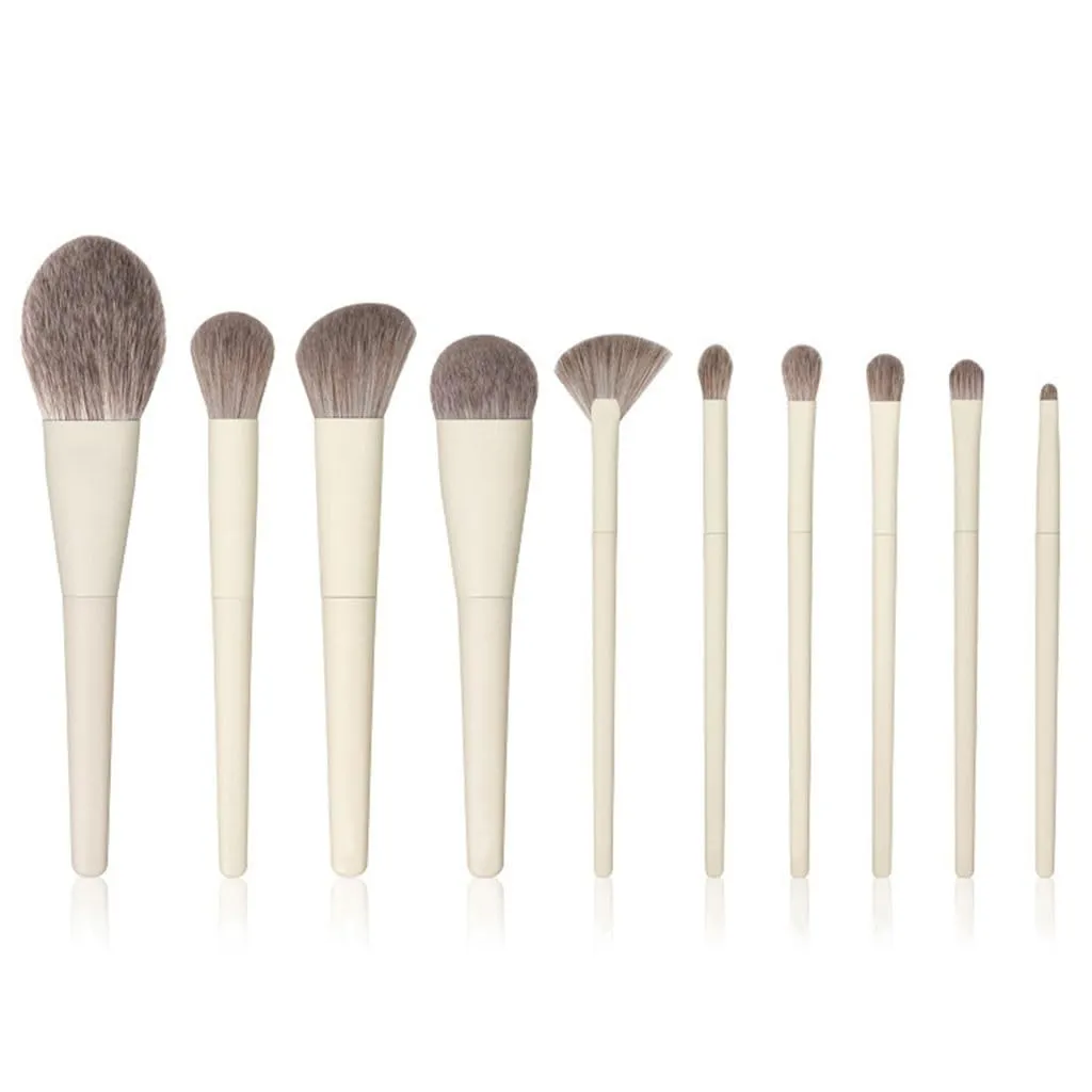 CSCDD 10pcs Makeup Brush Set Soft Fiber Brush Hair Loose Powder Foundation Blush Highlighter Brush Beauty Tools