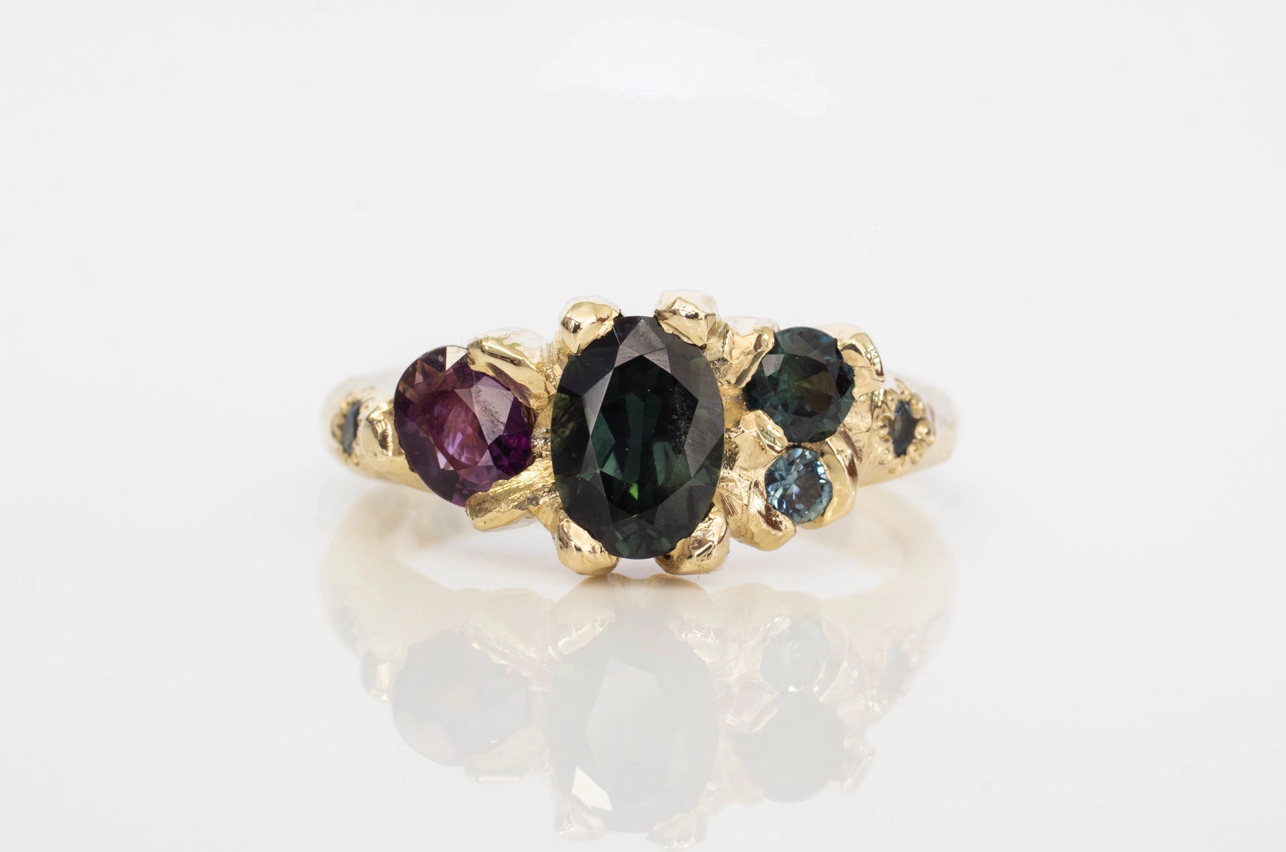 Cumulus Ring - 9ct Yellow Gold with Teal, Green and Magenta Sapphires