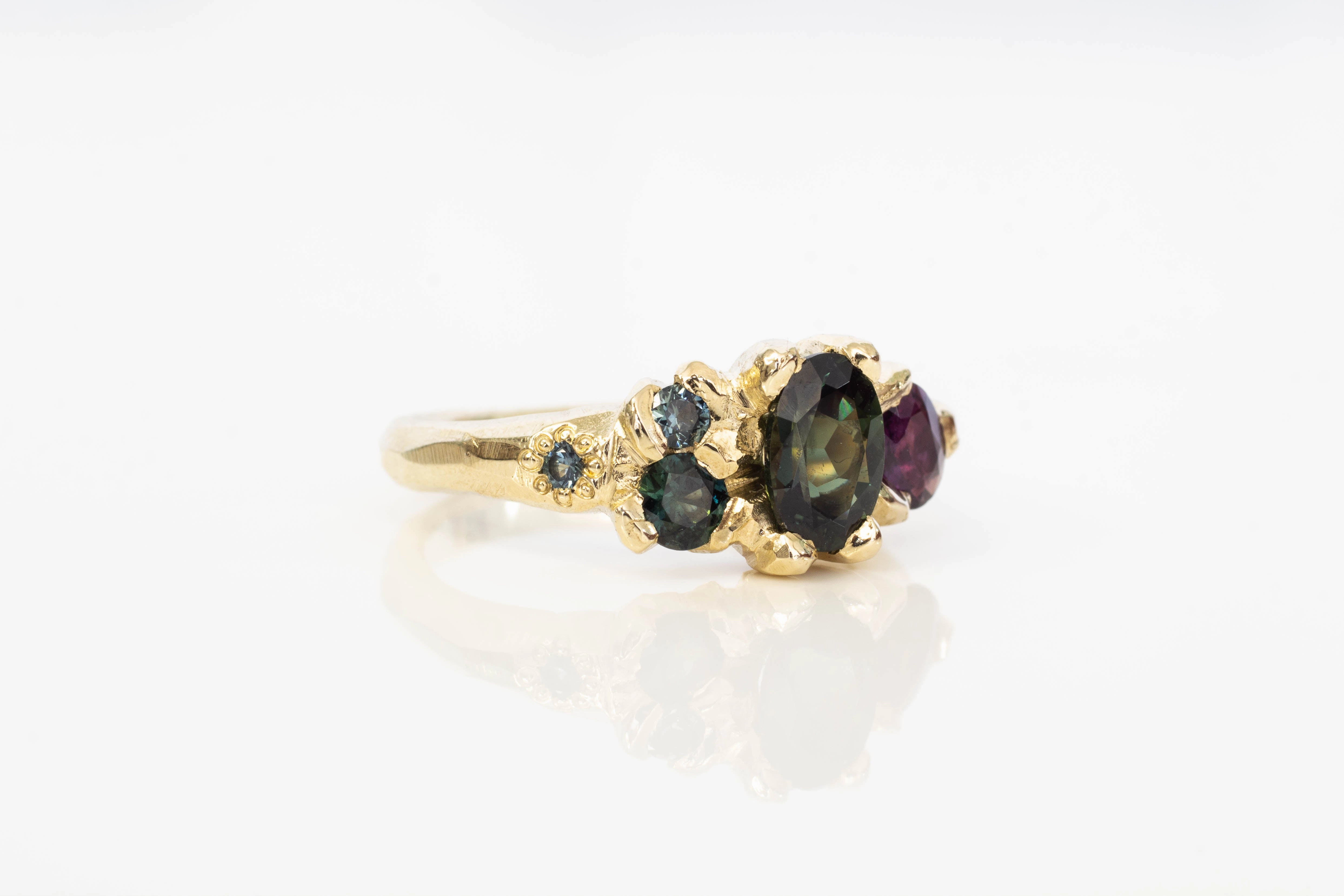 Cumulus Ring - 9ct Yellow Gold with Teal, Green and Magenta Sapphires