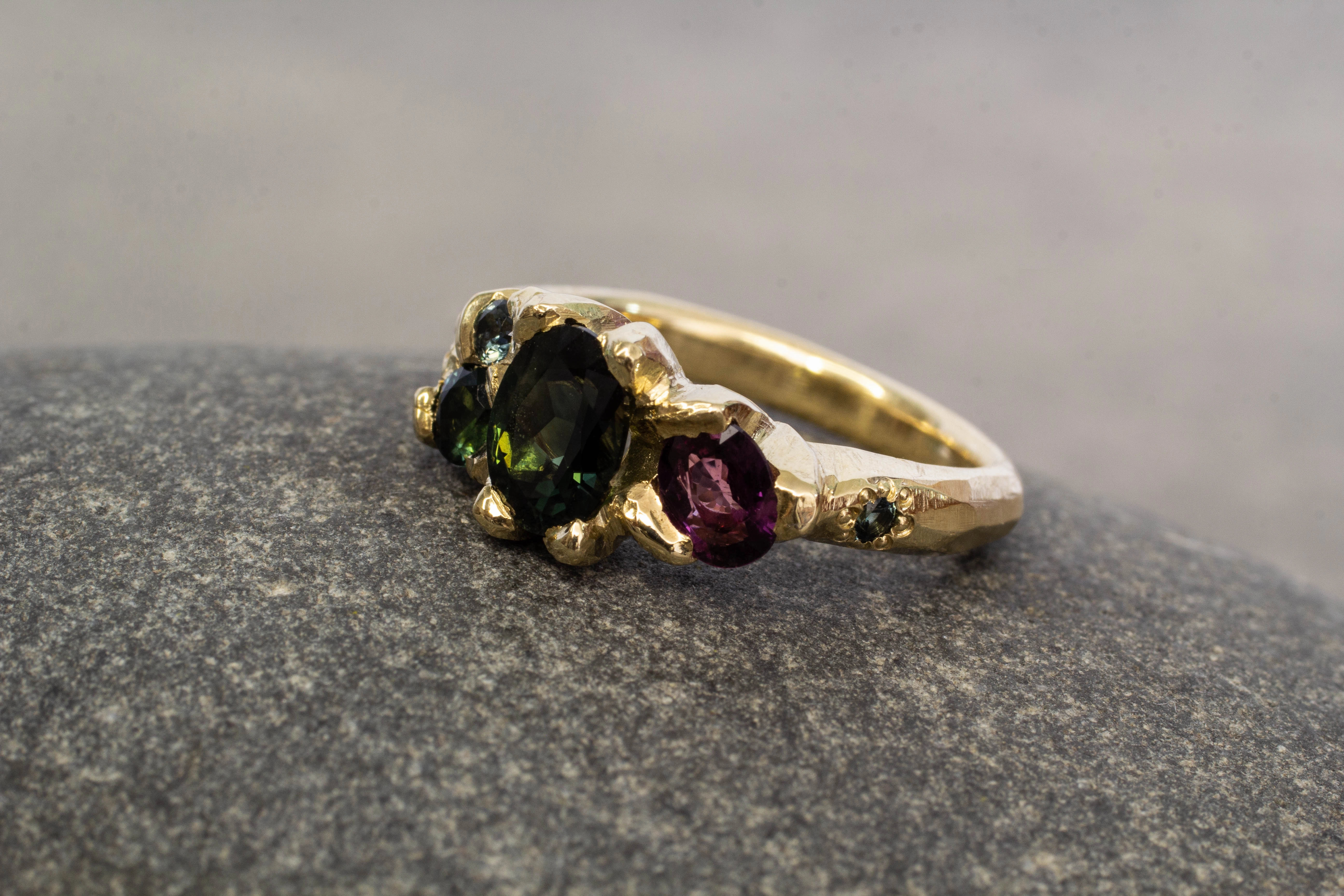 Cumulus Ring - 9ct Yellow Gold with Teal, Green and Magenta Sapphires