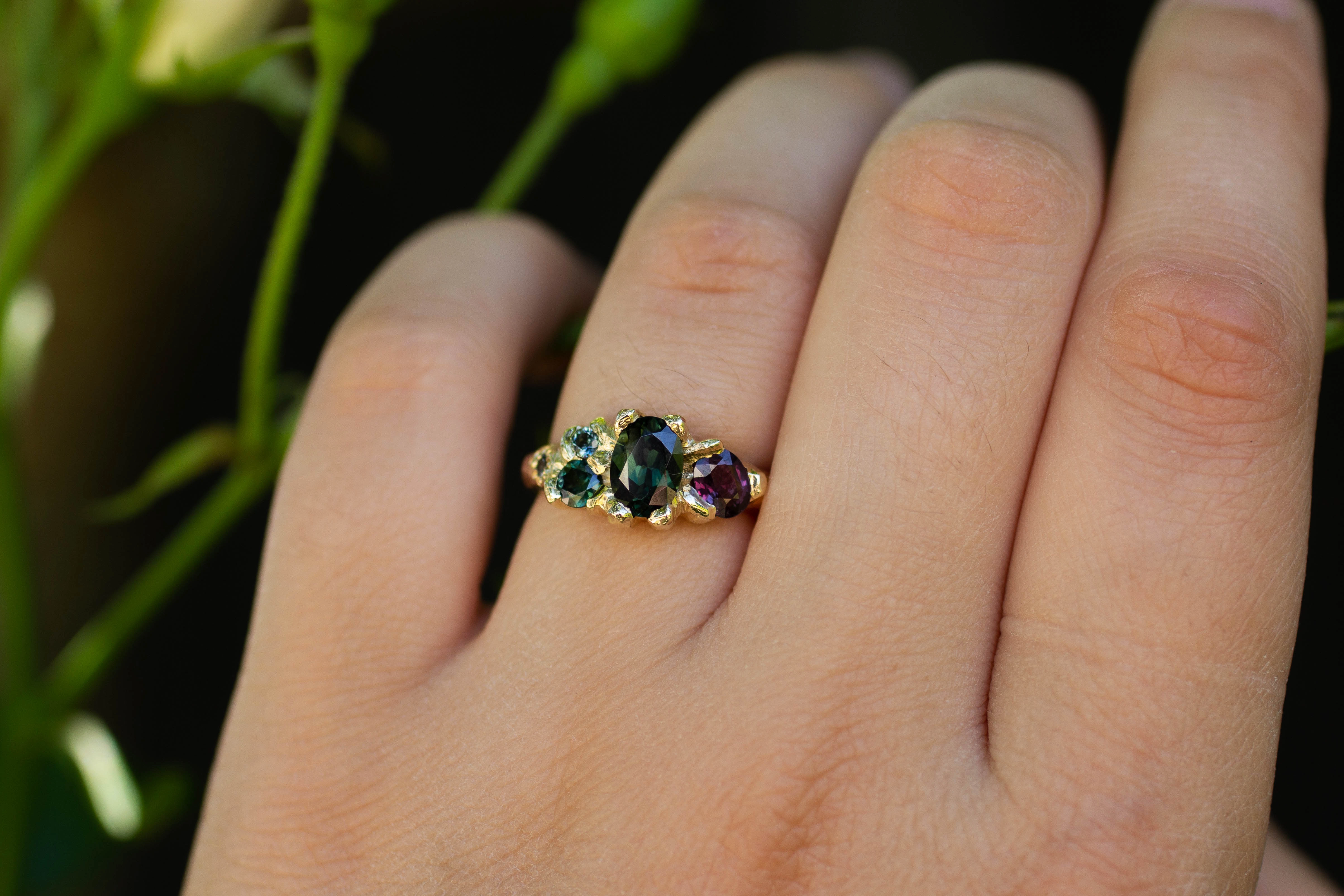 Cumulus Ring - 9ct Yellow Gold with Teal, Green and Magenta Sapphires