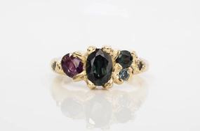 Cumulus Ring - 9ct Yellow Gold with Teal, Green and Magenta Sapphires