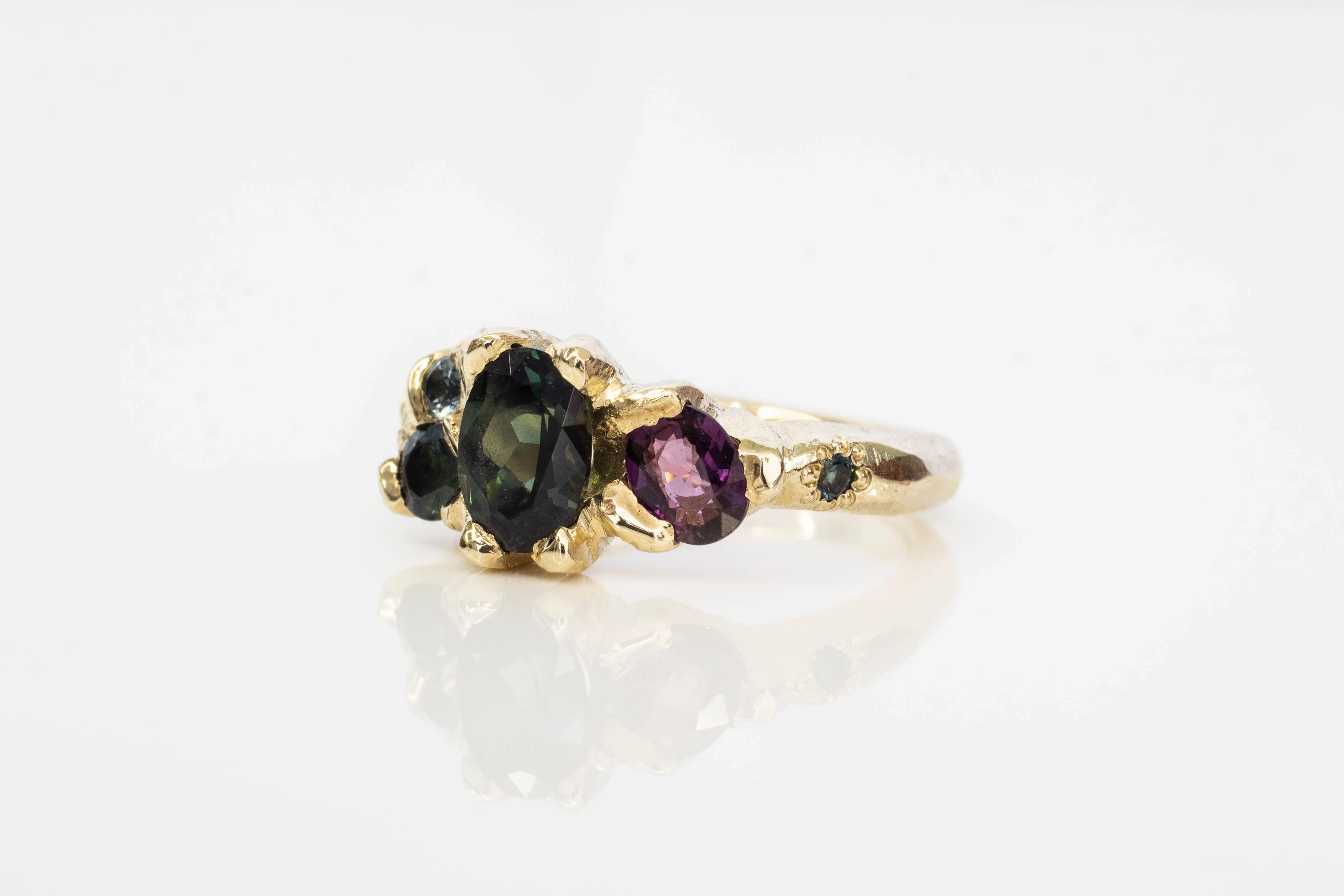 Cumulus Ring - 9ct Yellow Gold with Teal, Green and Magenta Sapphires