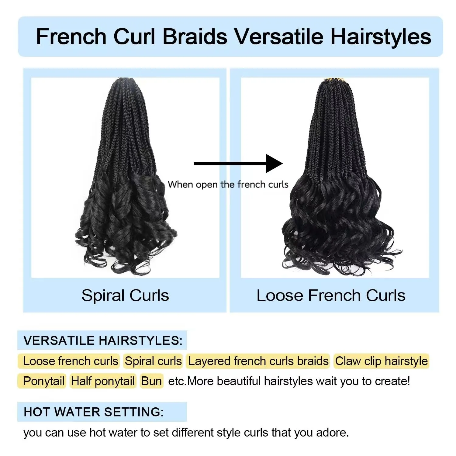 Curly Crochet Hair for Women Goddess Box Braids Crochet Hair Pre Looped French Curl Braiding Hair Crochet Braids 14 Inch 7 Packs French Curls Braids Layered Knotless Hair Extensions(1B)