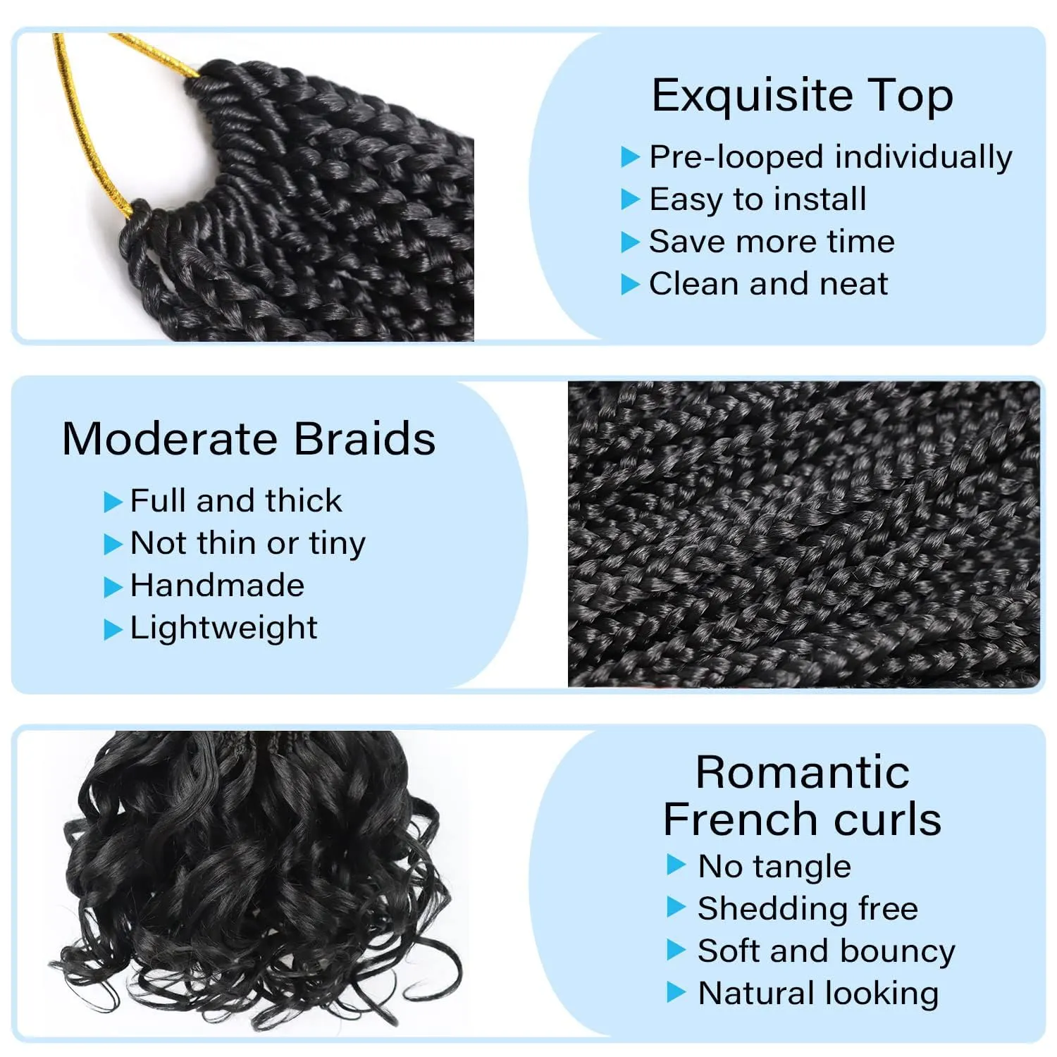 Curly Crochet Hair for Women Goddess Box Braids Crochet Hair Pre Looped French Curl Braiding Hair Crochet Braids 14 Inch 7 Packs French Curls Braids Layered Knotless Hair Extensions(1B)