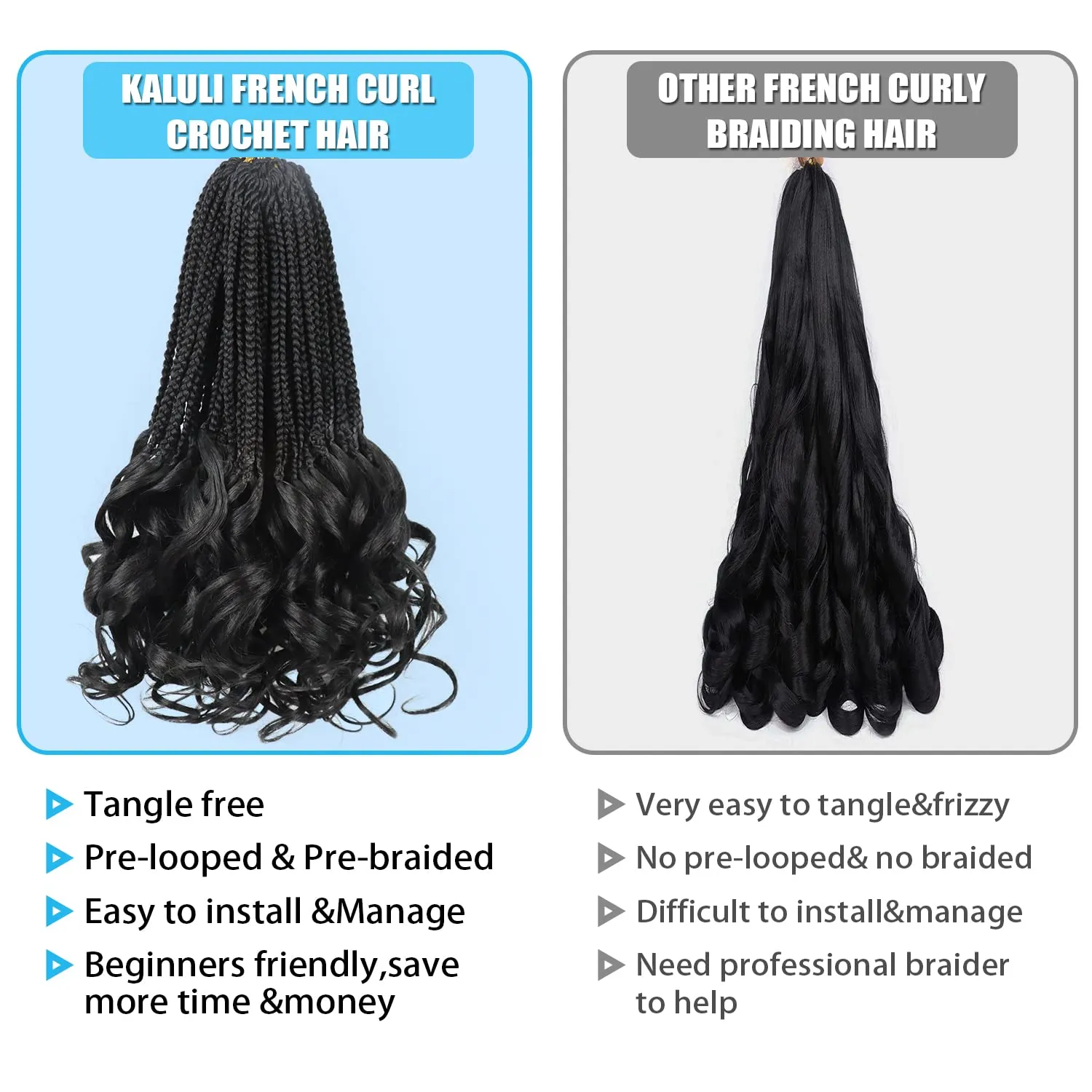 Curly Crochet Hair for Women Goddess Box Braids Crochet Hair Pre Looped French Curl Braiding Hair Crochet Braids 14 Inch 7 Packs French Curls Braids Layered Knotless Hair Extensions(1B)