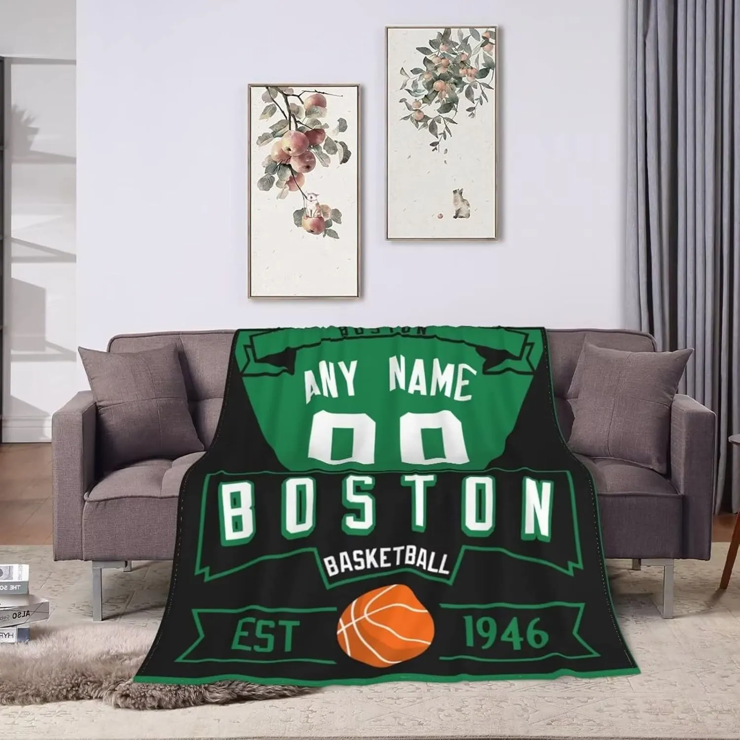 Custom Basketball Throw Blankets Personalized Ultra-Soft Micro Fleece Blankets with Name Numbers for Fans Gifts