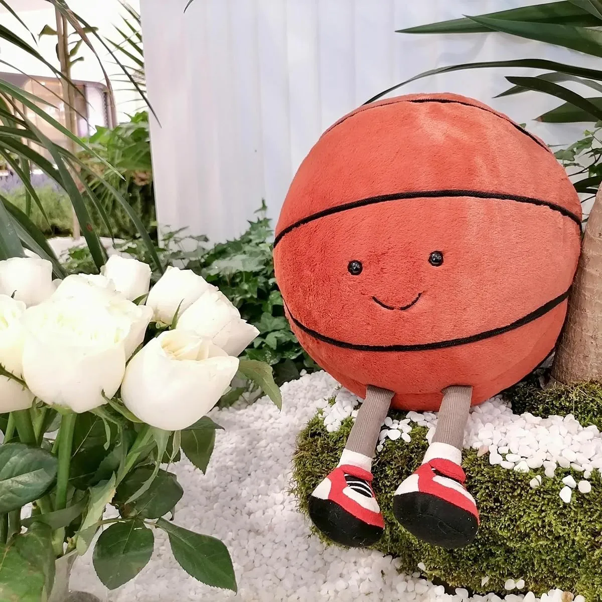 Cute Basketball Stuffed Animal Funny Basketball Gift, Soft Ball Plush with Legs Adorable Sports Throw Pillow for Boys Girls Room Decor
