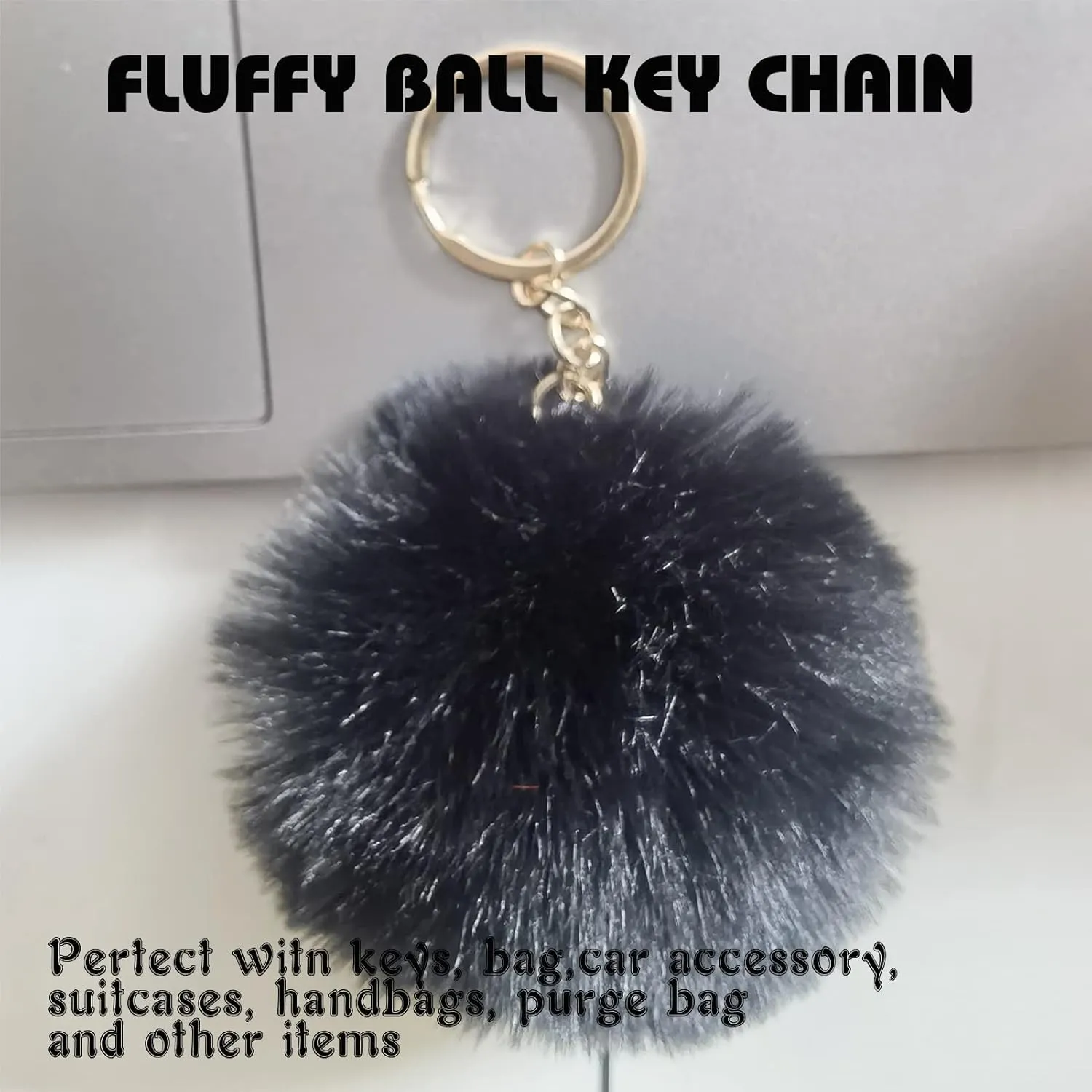 Cute Fluffy Steering Wheel Cover Set for Women, YUNXNYC 1 Set 8 Pieces Fluffy Car Accessories Set Soft Fuzz Handbrake Cover Gear Shift Cover Fur Seat Belt Shoulder Pads Furry Ball Key Chain (Black)