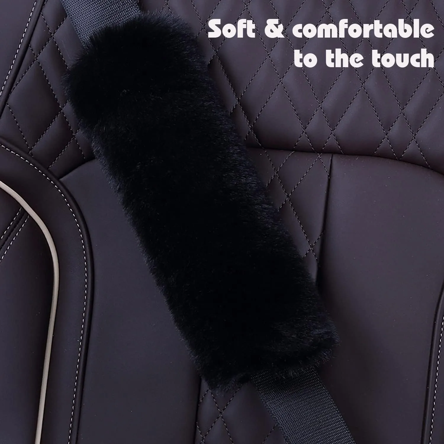 Cute Fluffy Steering Wheel Cover Set for Women, YUNXNYC 1 Set 8 Pieces Fluffy Car Accessories Set Soft Fuzz Handbrake Cover Gear Shift Cover Fur Seat Belt Shoulder Pads Furry Ball Key Chain (Black)