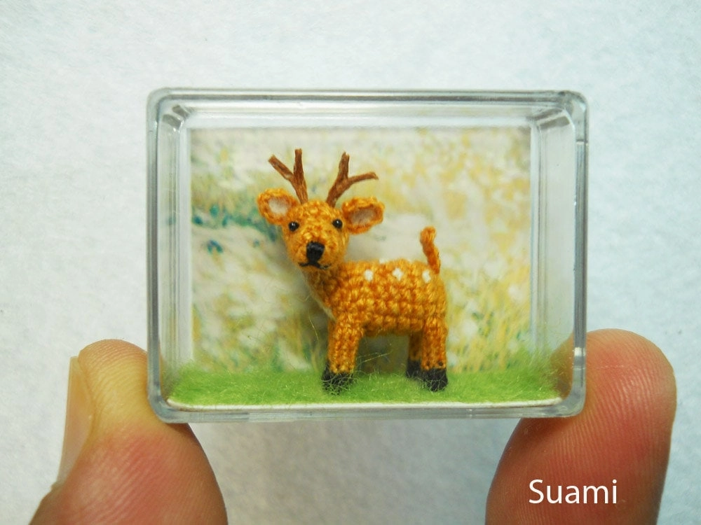 Cute Fawn Buck - Teeny Tiny Crocheted Fawn Deer - Made To Order